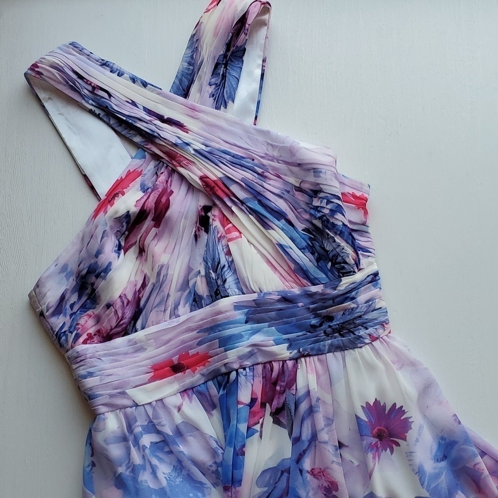 Calvin Klein Floral Chifon Crisscross Halter Gown 2 Like New - Picture 4 of 8